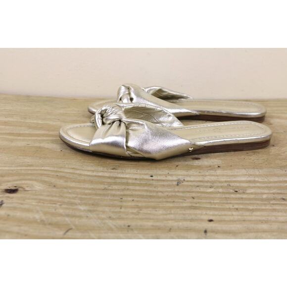 Veronica Beard Sandals 7M Gold Salton Knot Slide Shoes Slip Ons Flats - Picture 2 of 11